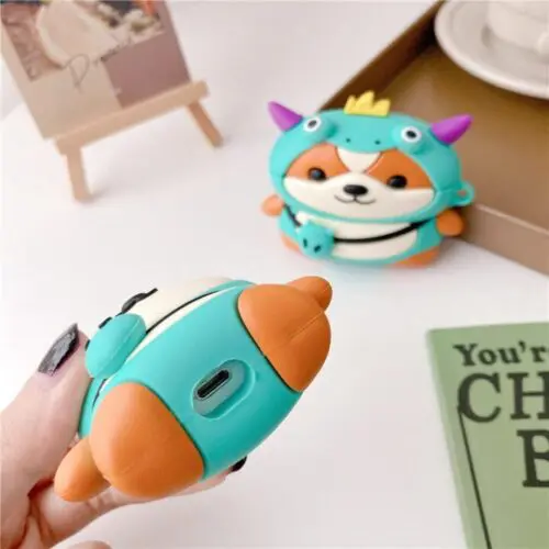 Dog with Dragon Costume Earphone Case – Protective Silicone Cover for AirPods 1/2 & Pro