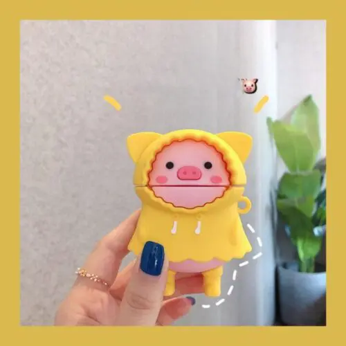 Pig with Raincoat Silicone Earphone Case – Cute Protective Cover for AirPods