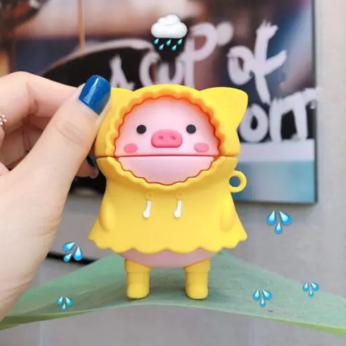 Pig with Raincoat Silicone Earphone Case – Cute Protective Cover for AirPods