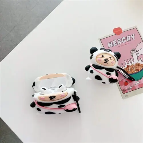 Cute Bear with Cow Costume Earphone Case Protective Cover for AirPods 1, 2 & Pro 3