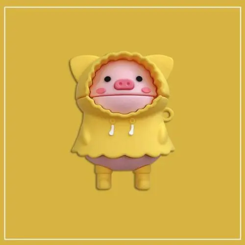 Pig with Raincoat Silicone Earphone Case – Cute Protective Cover for AirPods