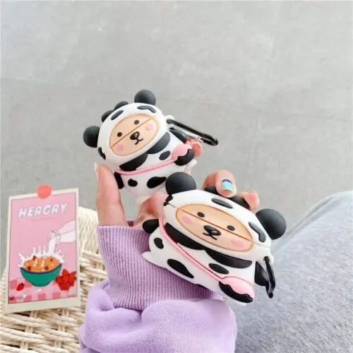 Cute Bear with Cow Costume Earphone Case Protective Cover for AirPods 1, 2 & Pro 3