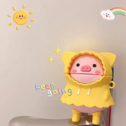 Pig with Raincoat Silicone Earphone Case – Cute Protective Cover for AirPods