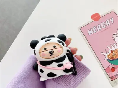 Cute Bear with Cow Costume Earphone Case Protective Cover for AirPods 1, 2 & Pro 3