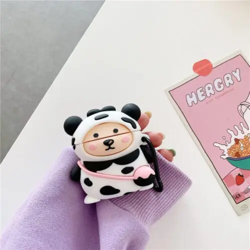 Cute Bear with Cow Costume Earphone Case Protective Cover for AirPods 1, 2 & Pro 3