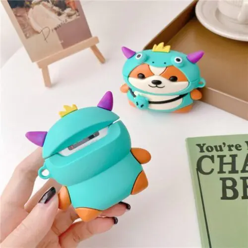 Dog with Dragon Costume Earphone Case – Protective Silicone Cover for AirPods 1/2 & Pro