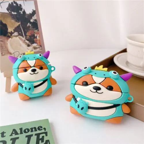 Dog with Dragon Costume Earphone Case – Protective Silicone Cover for AirPods 1/2 & Pro