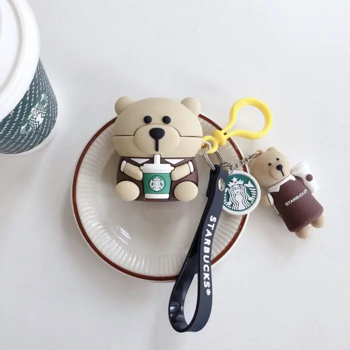 Silicone Bear Drinking Starbucks Earphone Protective Case Suitable for General, Generation 1, 2 & 3