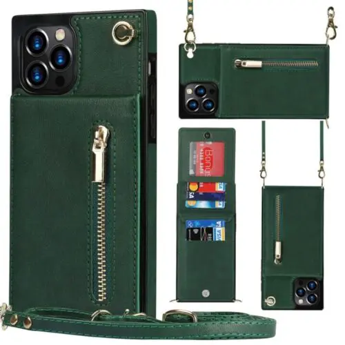 Dual Use Phone Protective Case with Attached Wallet and Crossbody Strap