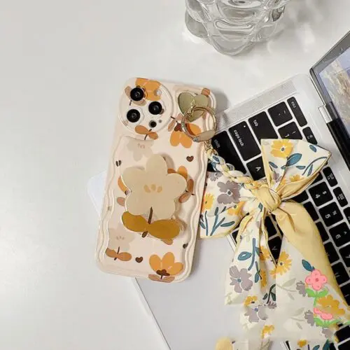 Delicate Leave And Flowers Protective Phone Case with Bow Detail