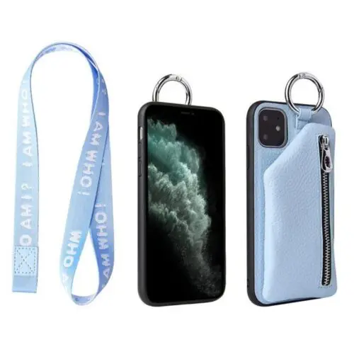Practical PU Leather Phone Protective Case with Neck Lanyard and Wallet