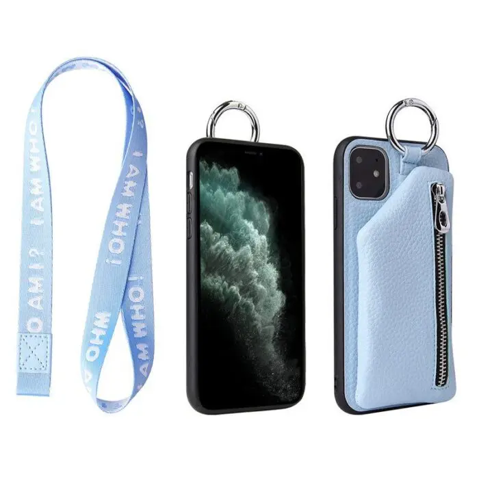 Practical PU Leather Phone Protective Case with Neck Lanyard and Wallet