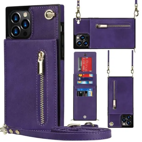 Dual Use Phone Protective Case with Attached Wallet and Crossbody Strap