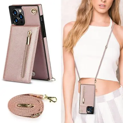 Dual Use Phone Protective Case with Attached Wallet and Crossbody Strap