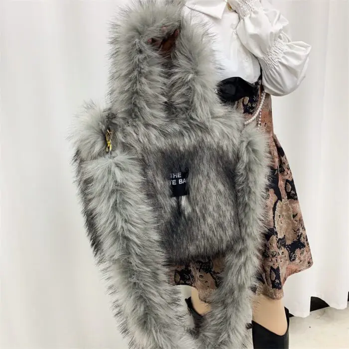 Luxury Fluff Designer The Tote Bags resale for Women, Furry Leather Purse for Women