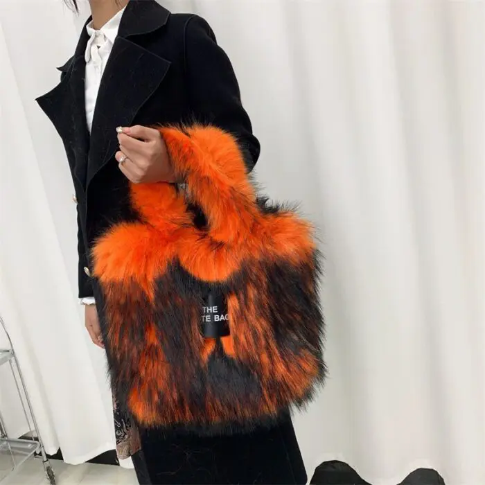 Luxury Fluff Designer The Tote Bags resale for Women, Furry Leather Purse for Women