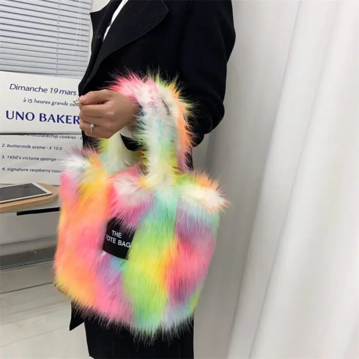 Luxury Fluff Designer The Tote Bags resale for Women, Furry Leather Purse for Women