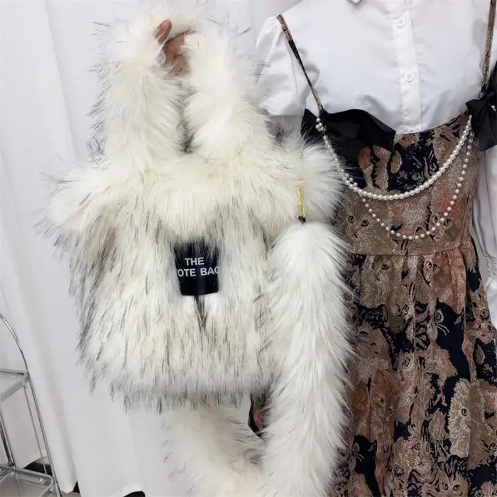 Luxury Fluff Designer The Tote Bags resale for Women, Furry Leather Purse for Women