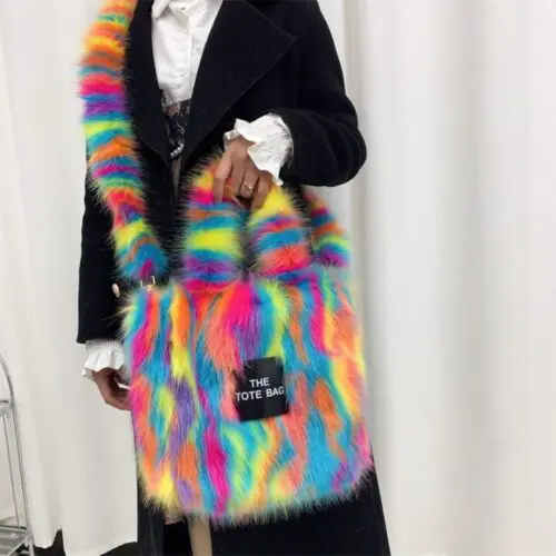Luxury Fluff Designer Tote Bag – Furry Leather Purse for Women