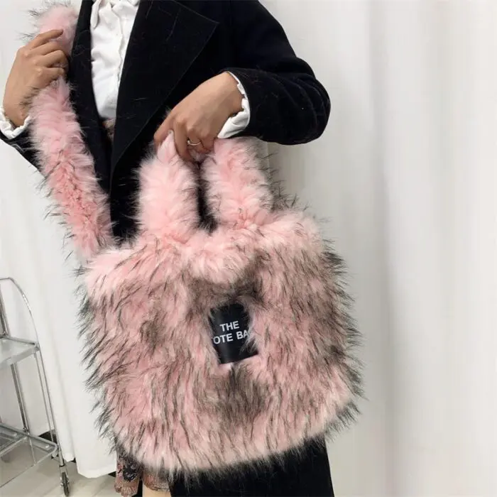 Luxury Fluff Designer The Tote Bags resale for Women, Furry Leather Purse for Women