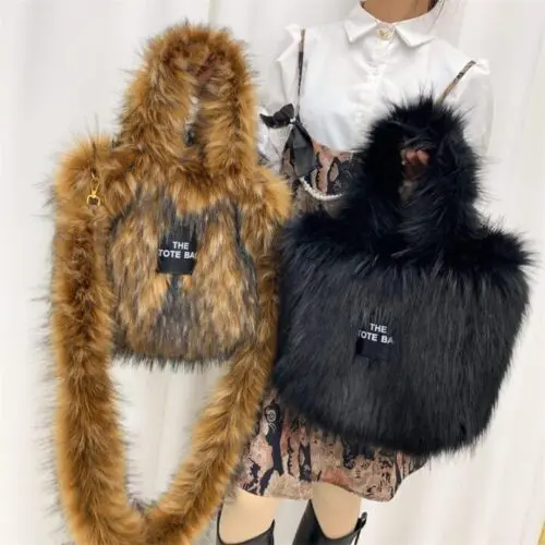 Luxury Fluff Designer Tote Bag – Furry Leather Purse for Women