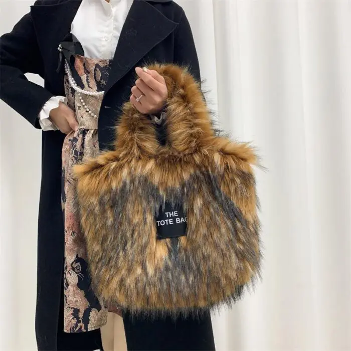 Luxury Fluff Designer The Tote Bags resale for Women, Furry Leather Purse for Women