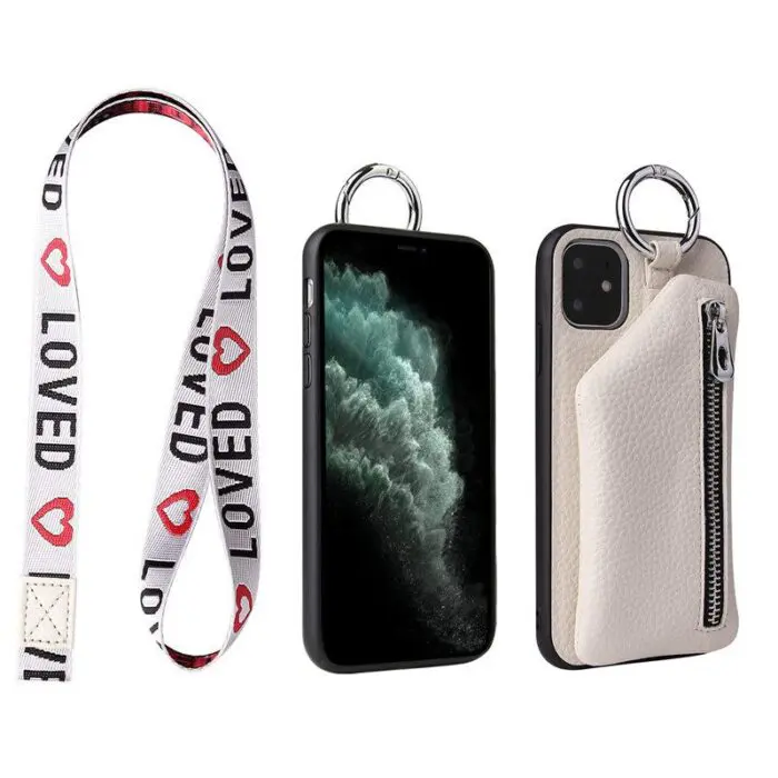 Practical PU Leather Phone Protective Case with Neck Lanyard and Wallet