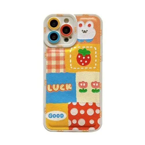 Cartoon Rabbit Print Phone Case – Leather, Stylish, Compatible with iPhone
