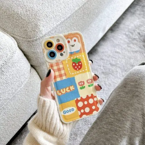 Cartoon Rabbit Print Phone Case – Leather, Stylish, Compatible with iPhone