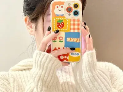 Cartoon Rabbit Print Phone Case – Leather, Stylish, Compatible with iPhone