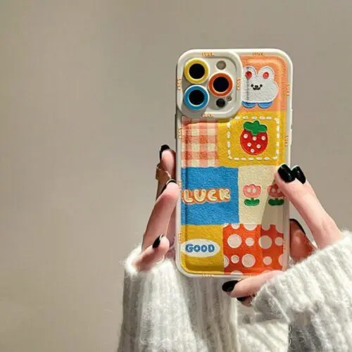 Cartoon Rabbit Print Phone Case – Leather, Stylish, Compatible with iPhone