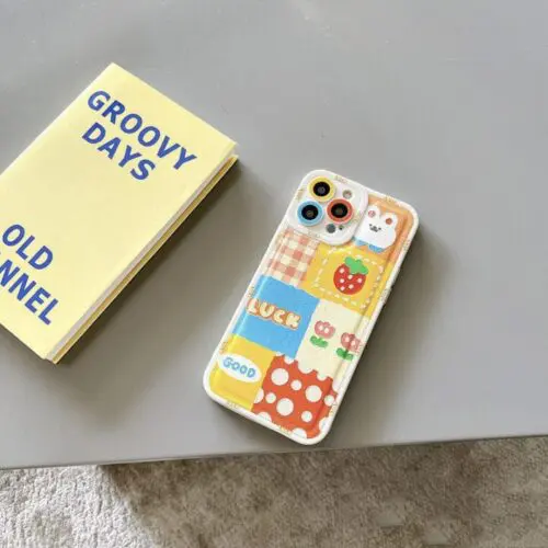 Cartoon Rabbit Print Phone Case – Leather, Stylish, Compatible with iPhone