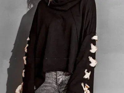 Oversized Hooded Pile Collar Sweater for Ladies - Autumn and Winter Cotton with a Frayed Edge