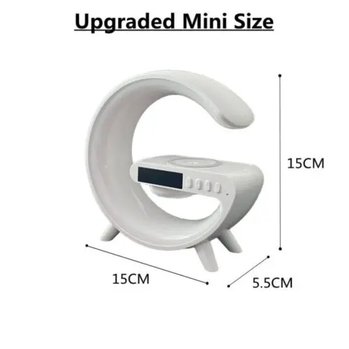 Mini Wireless Speaker Lamp with Alarm Clock, Atmosphere Light, and 15W Wireless Charging