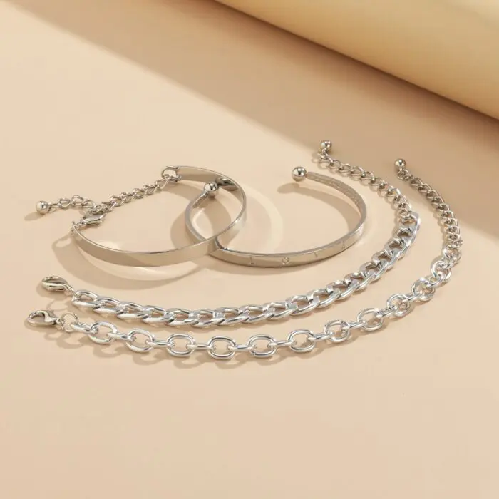 Simple And Smooth C-shaped Hollow Chain Bracelet Set