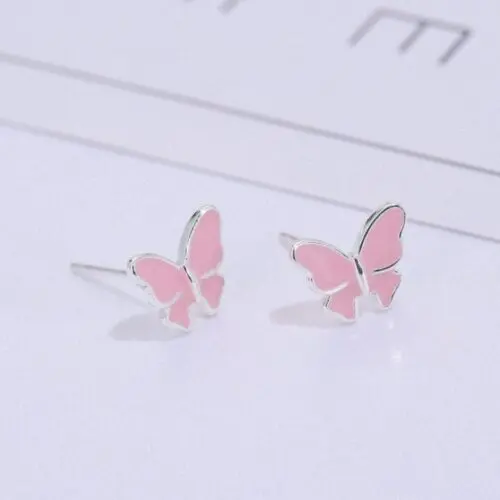 Pink Silver Butterfly Stud-Earrings: Whimsical Butterfly Dreams in Sterling Silver