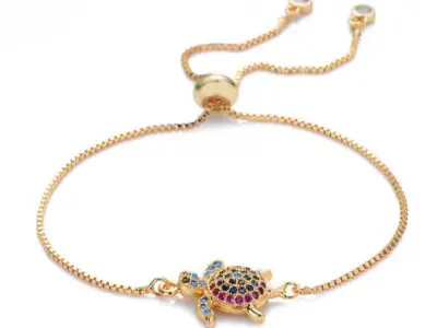 Adjustable Turtle Bracelet with Stones: Colorful Micro-Inlaid Turtle Bracelet Pendant
