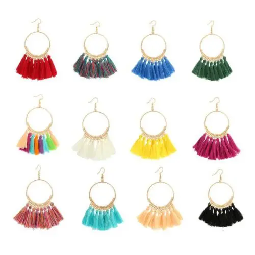 Boho Tassel Handmade Earrings | Statement Circle Cascade Earrings for Women