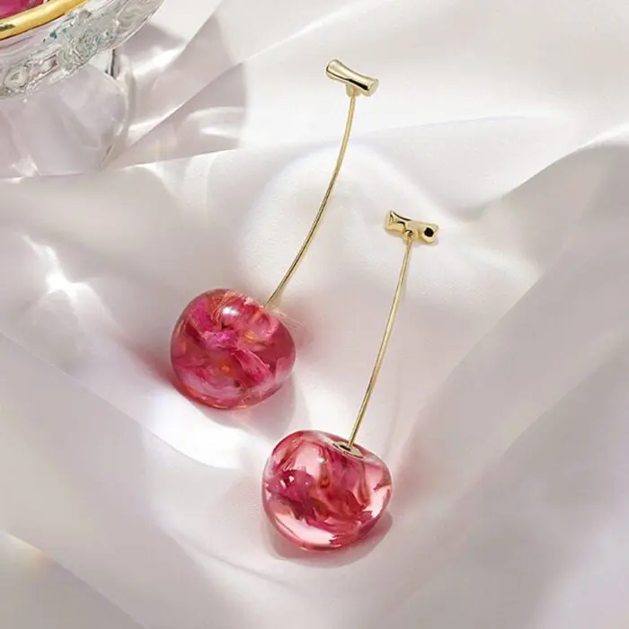 Cherry Blossom Elegance: French-Inspired Long Dried Cherry Earrings