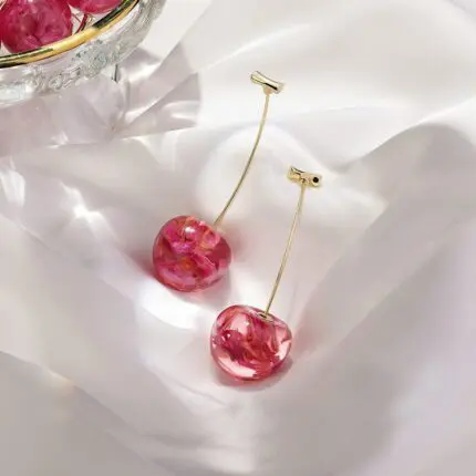 Cherry Blossom Elegance: French-Inspired Long Dried Cherry Earrings