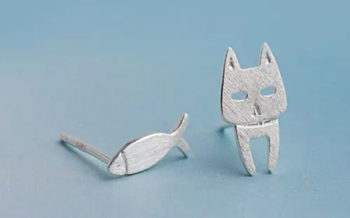 Whimsical Cat and Fish Earrings: Comet Catfish Sterling Silver
