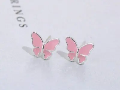 Pink Silver Butterfly Stud-Earrings: Whimsical Butterfly Dreams in Sterling Silver