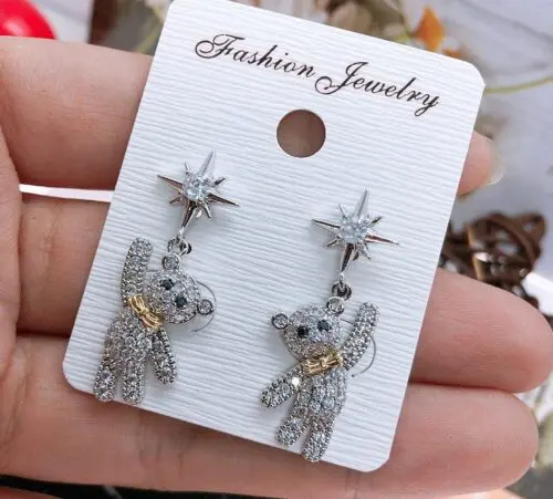 Cute Rhinestone Dancing Bear Earrings: Adorable Bear Charm Studs with Sparkling Rhinestones