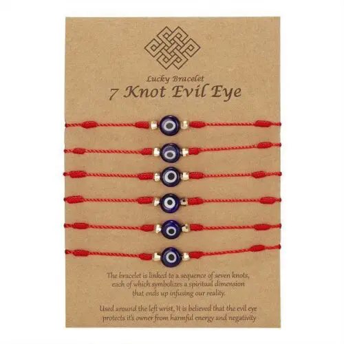 Lucky Eye Handmade Turkish Bracelet: Evil Eye 6-Pack of Blue Eye Braided Adjustable Bracelets