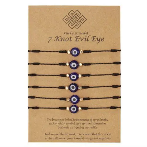 Lucky Eye Handmade Turkish Bracelet: Evil Eye 6-Pack of Blue Eye Braided Adjustable Bracelets