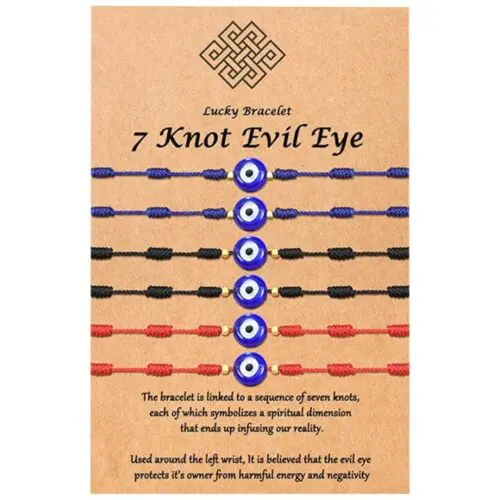 Lucky Eye Handmade Turkish Bracelet: Evil Eye 6-Pack of Blue Eye Braided Adjustable Bracelets