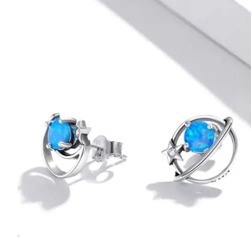 Lovely Opal Sterling Silver Earrings: Blue Opal Elegance in Hollow Sterling Silver Design
