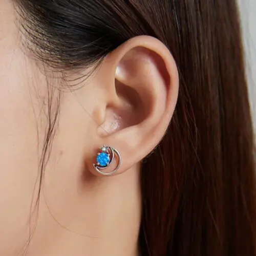Lovely Opal Sterling Silver Earrings: Blue Opal Elegance in Hollow Sterling Silver Design
