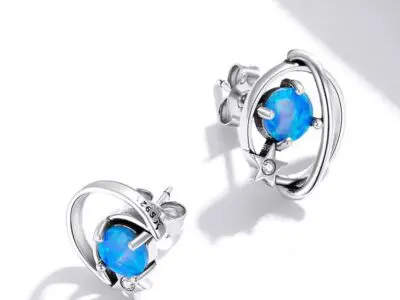 Lovely Opal Sterling Silver Earrings: Blue Opal Elegance in Hollow Sterling Silver Design