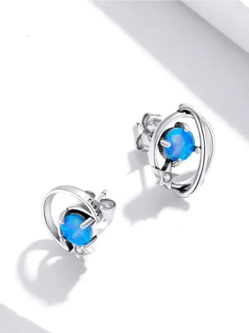 Lovely Opal Sterling Silver Earrings: Blue Opal Elegance in Hollow Sterling Silver Design